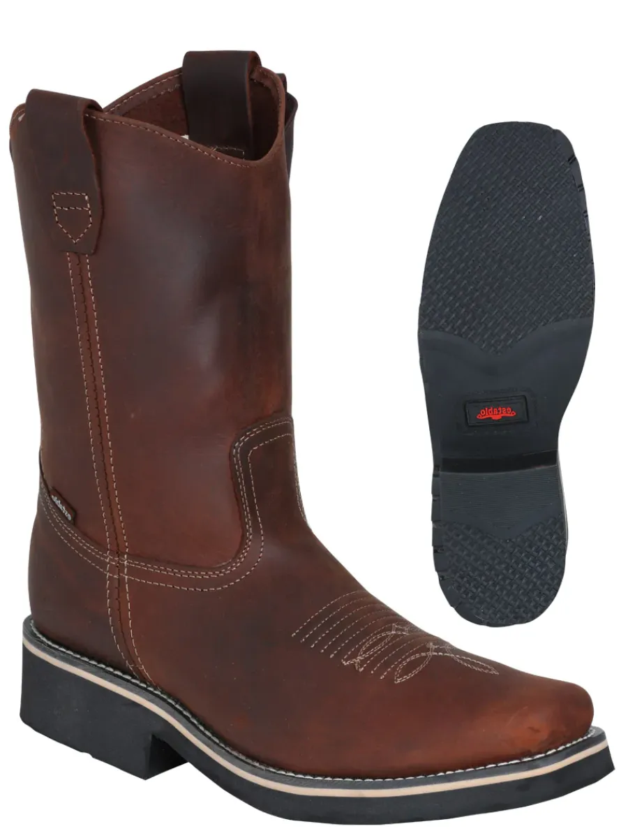 Botas de Trabajo Rodeo de Tubo Pull-On con Punta Suave de Piel Genuina para Hombre 'Establo' - ID: 41531