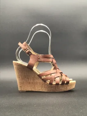 Brown Sandals Heels Wedge Guess, Size 7