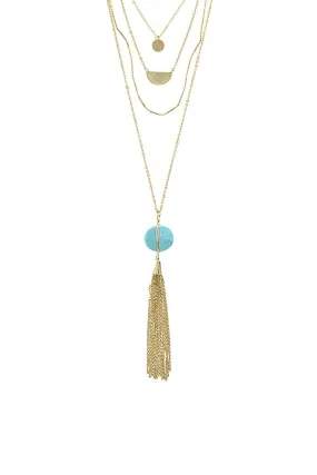 Chain tassel wire wrapped semi precious stone necklace