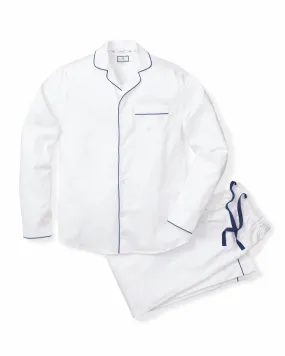 Men's Twill Pajama Set in | White Navy Piping