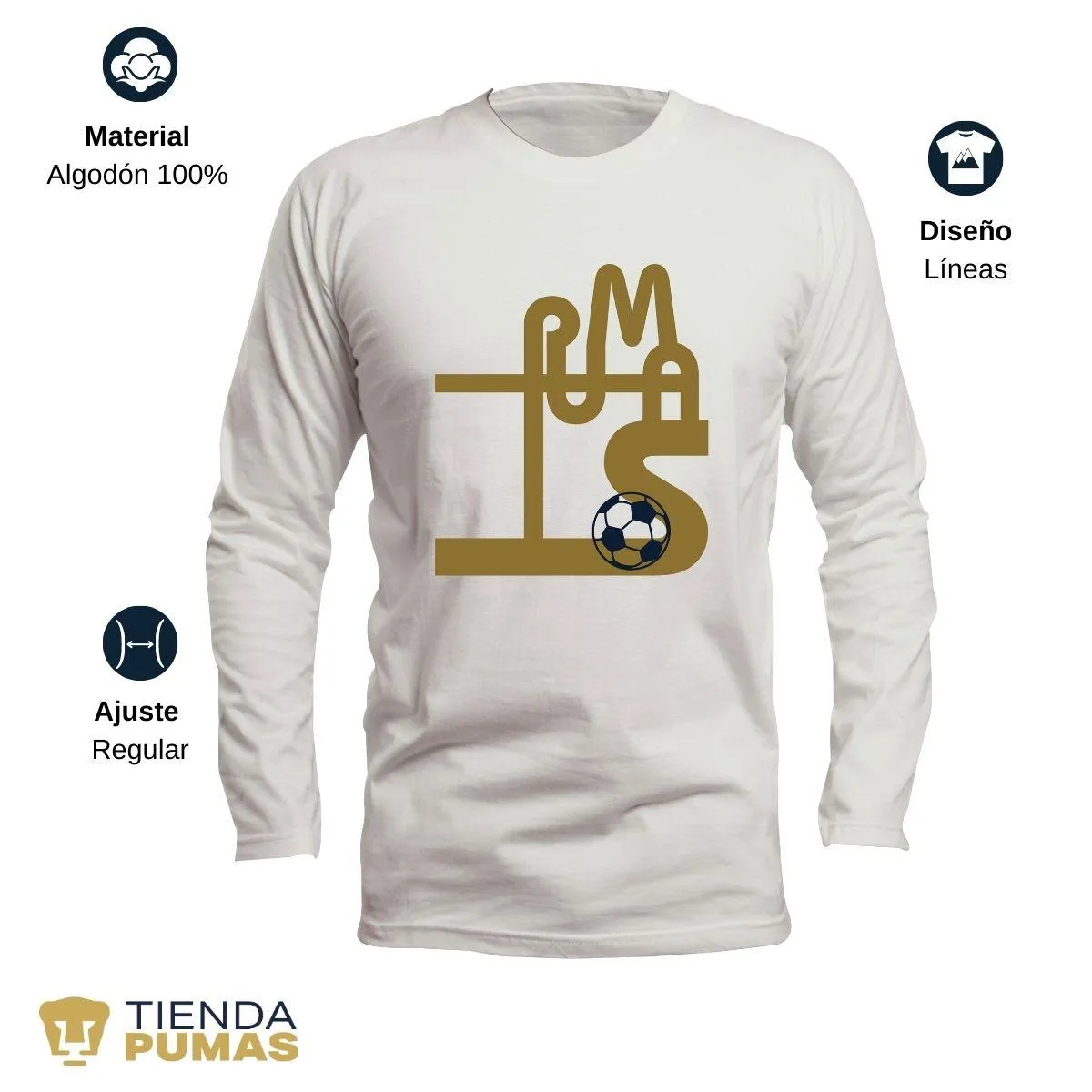 Playera Pumas UNAM Hombre Manga Larga Líneas OD77239