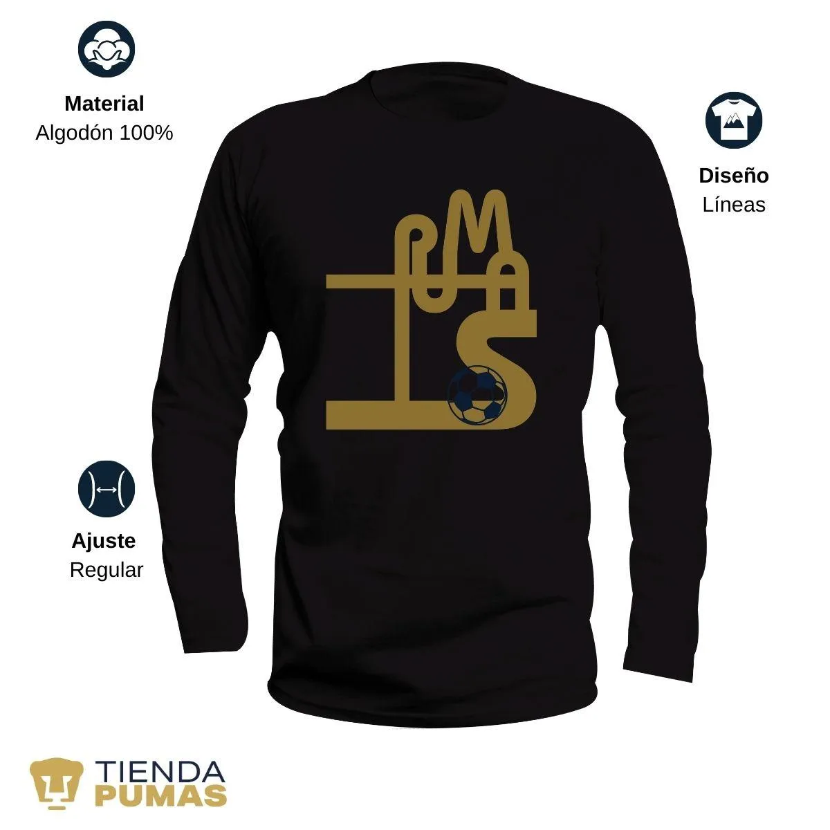 Playera Pumas UNAM Hombre Manga Larga Líneas OD77239