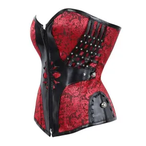 Red and Black Gothic Womens Corset with Fleur-de-lis Pattern