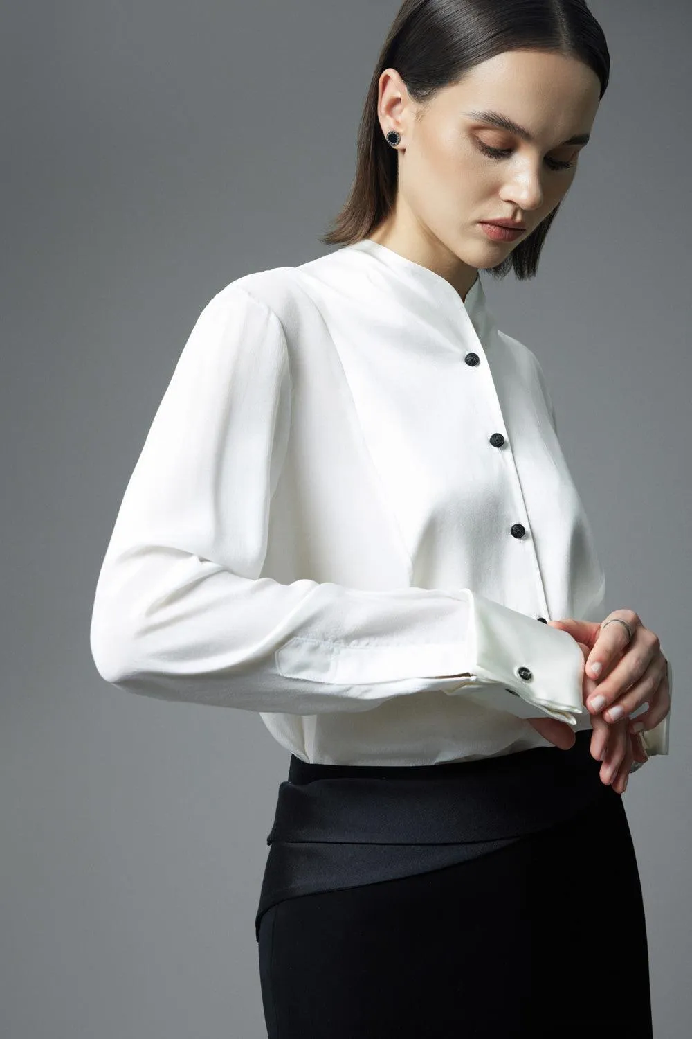 Toledo Straight Cuff Sleeved Crepe De Chine Shirt