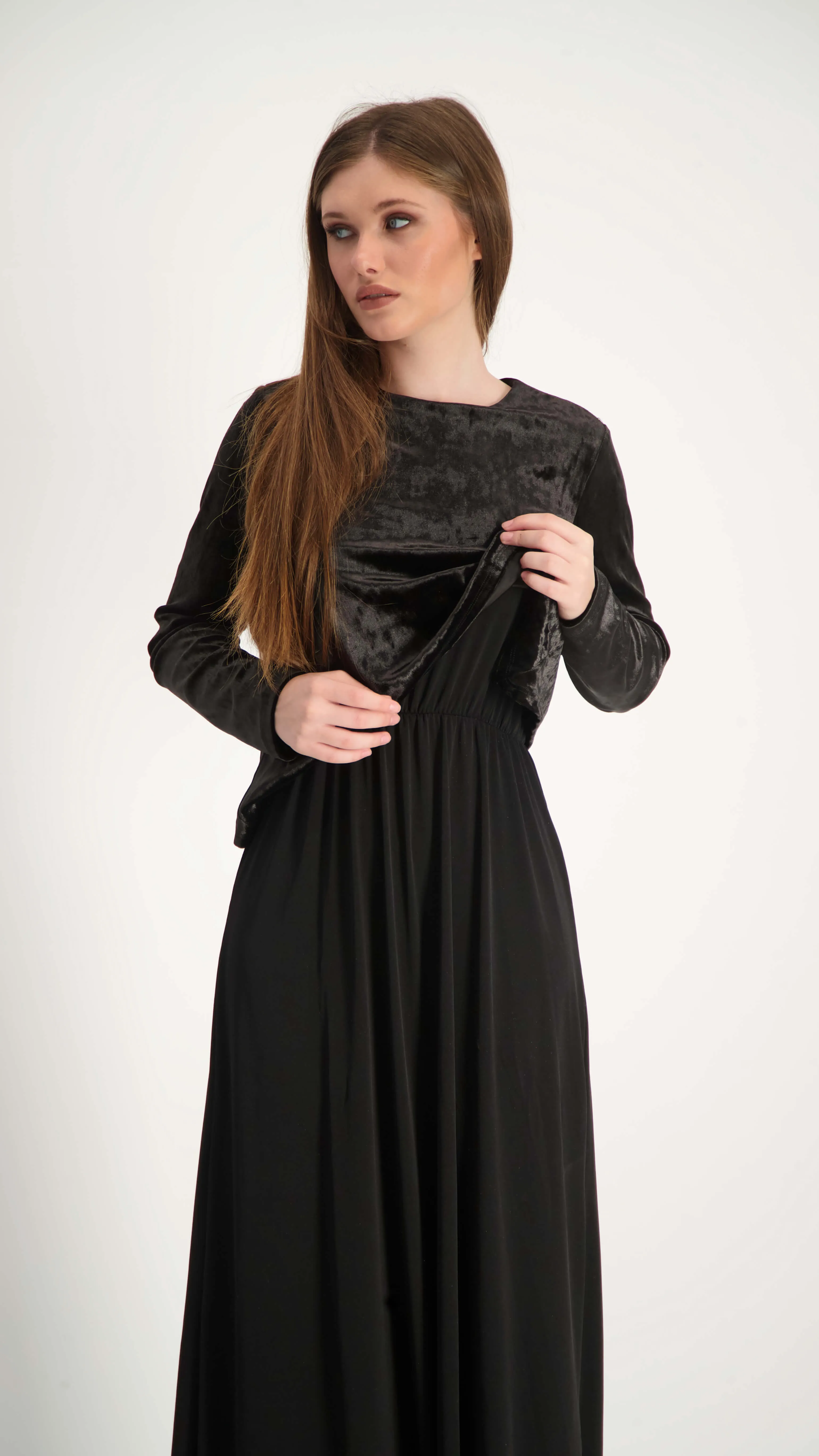 Velvet Maxi Nursing Dress / Black Ice